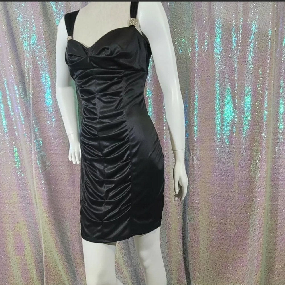 Pompous Girly Black Rouched And embellished Sweetheart Neckline Dress Size L